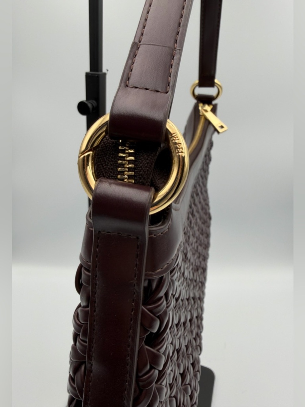 JW PEI Lily Faux Bamboo Woven Shoulder Bag Brown Vegan Leather Crossbody